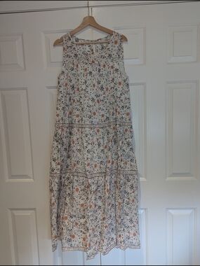 Max Studio White Floral Print Sleeveless Maxi Dress With Pockets Cottagecore L
